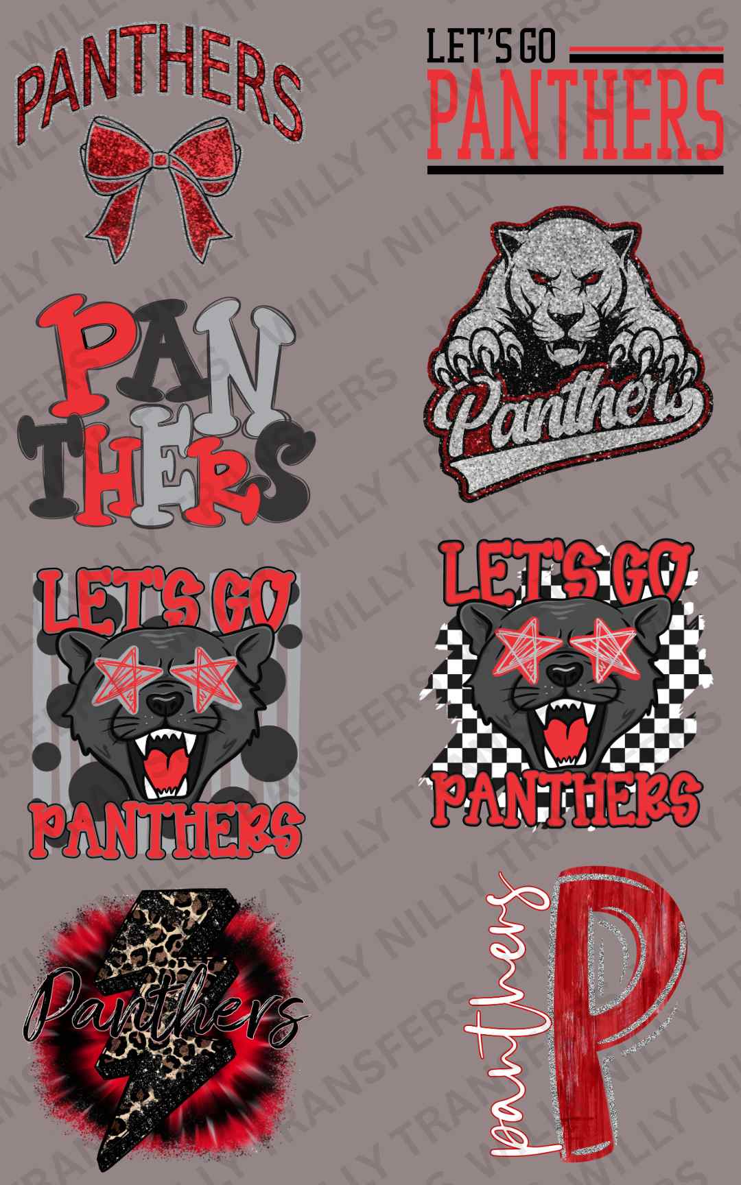 Premade DTF Gang Sheet-PANTHERS (Black & Red) (youth)
