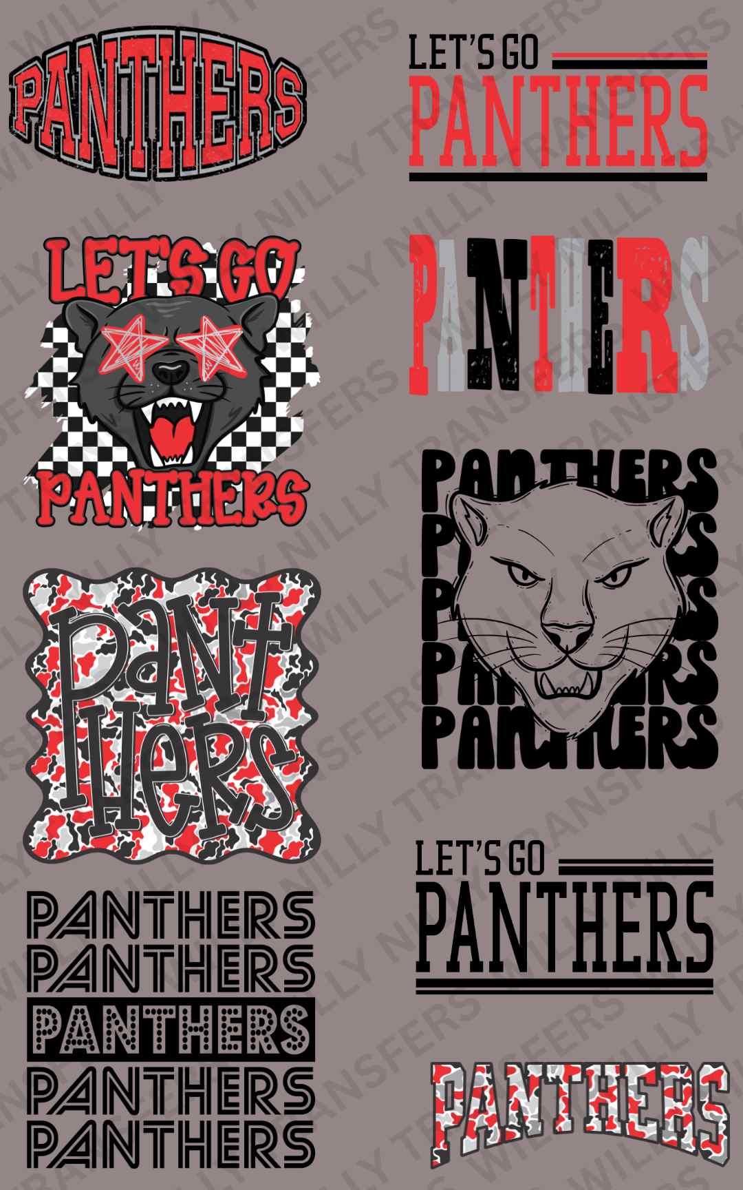 Premade DTF Gang Sheet-Let's Go PANTHERS (Black & Red) (youth)