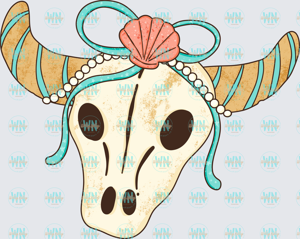 cow skull with sea shell