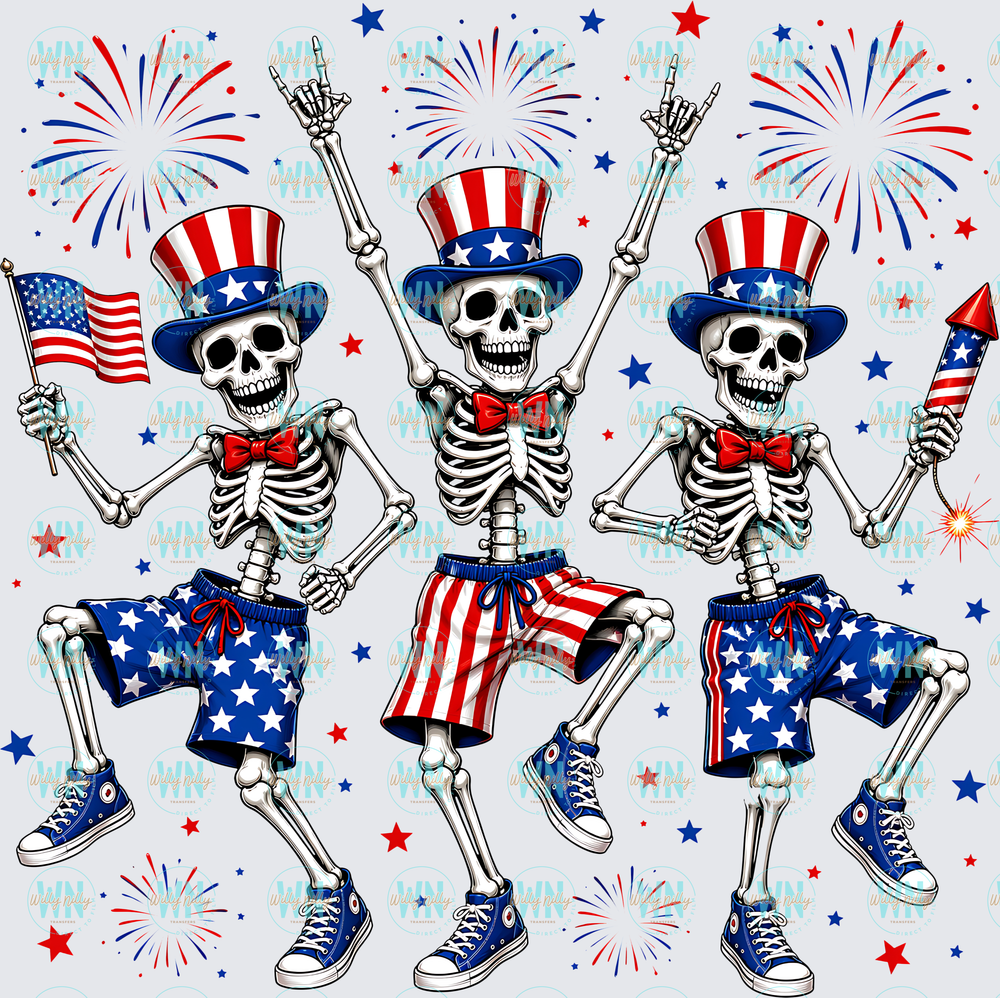 Patriotic Skeletons-Ready to Press DTF Transfer