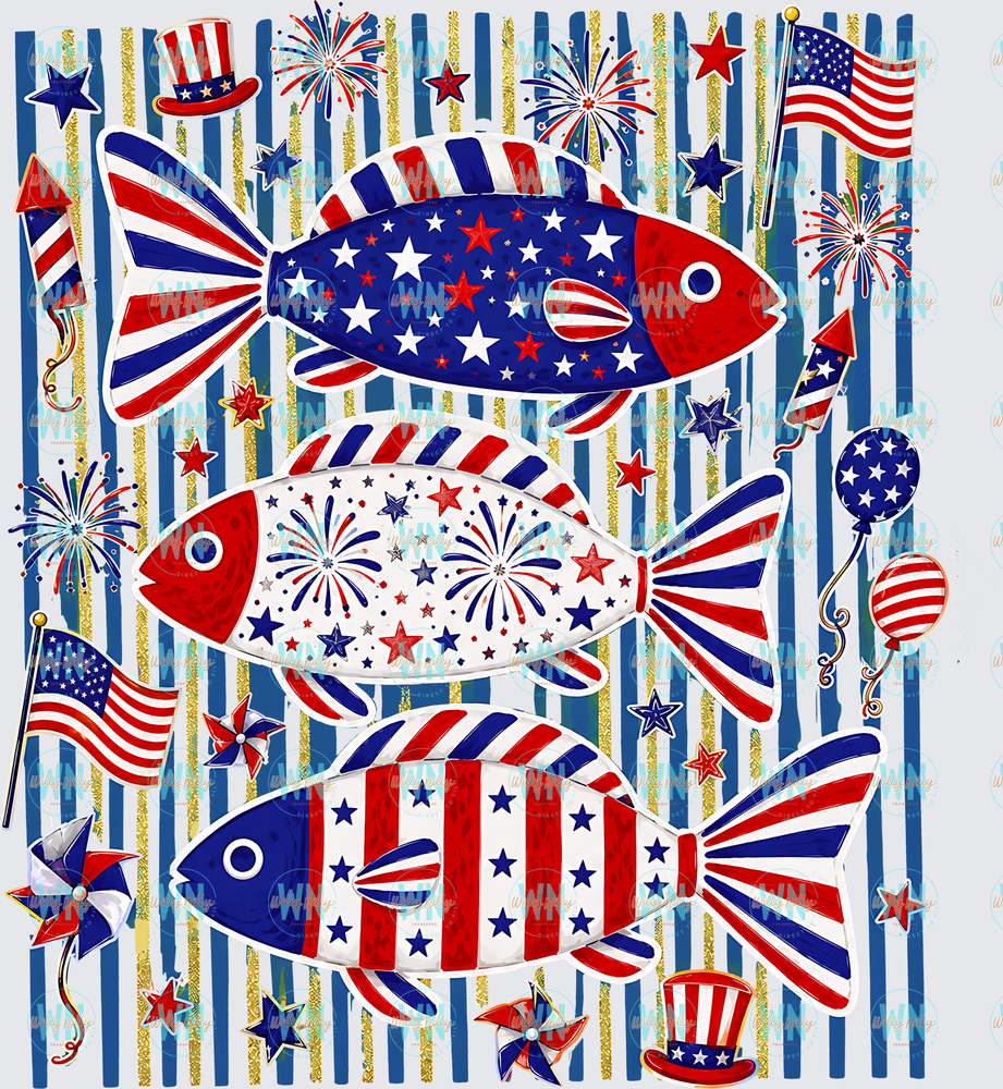 Patriotic Fish (with stripes)-Ready to Press DTF Transfer