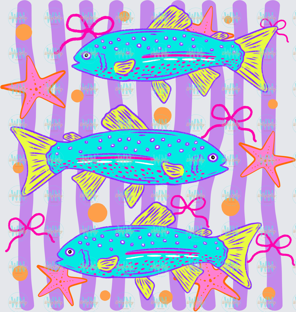 3 Blue Fish (purple stripes)-Ready to Press DTF Transfer