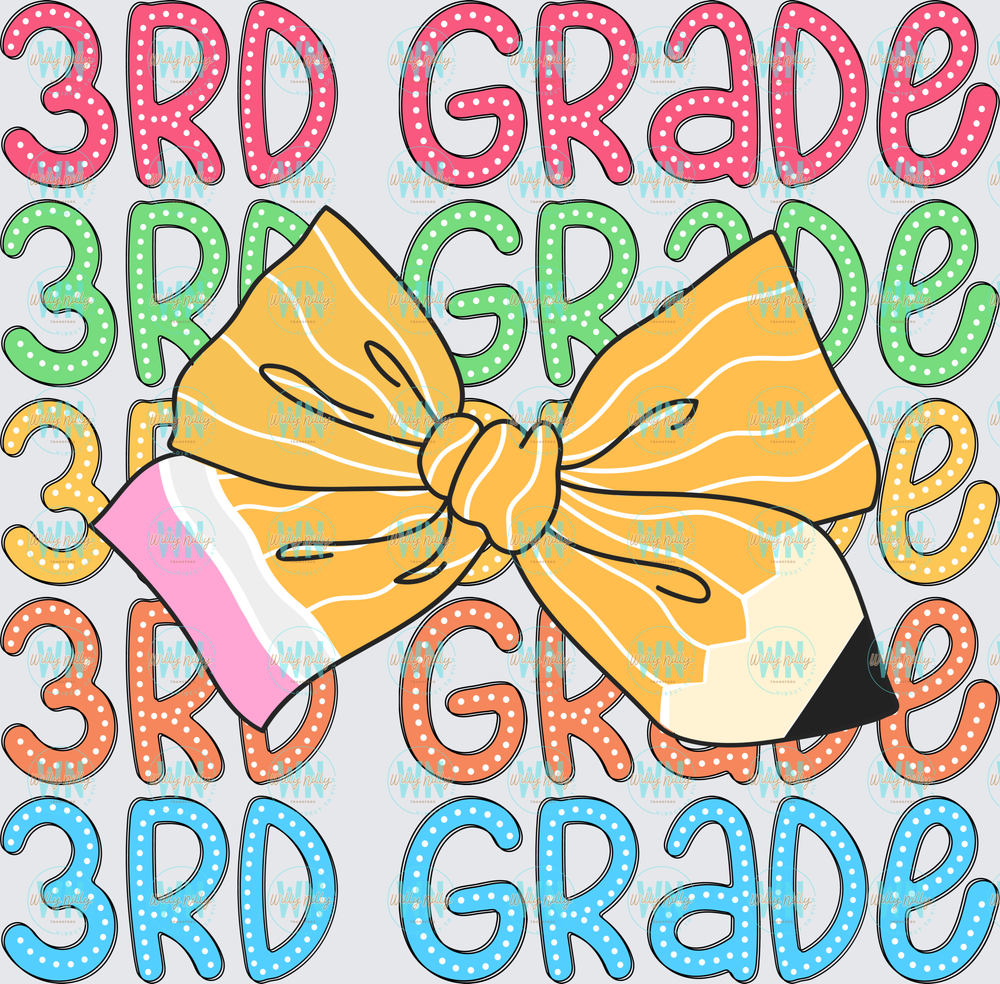 3rd Grade (stacked with bow)-Ready to Press DTF Transfer