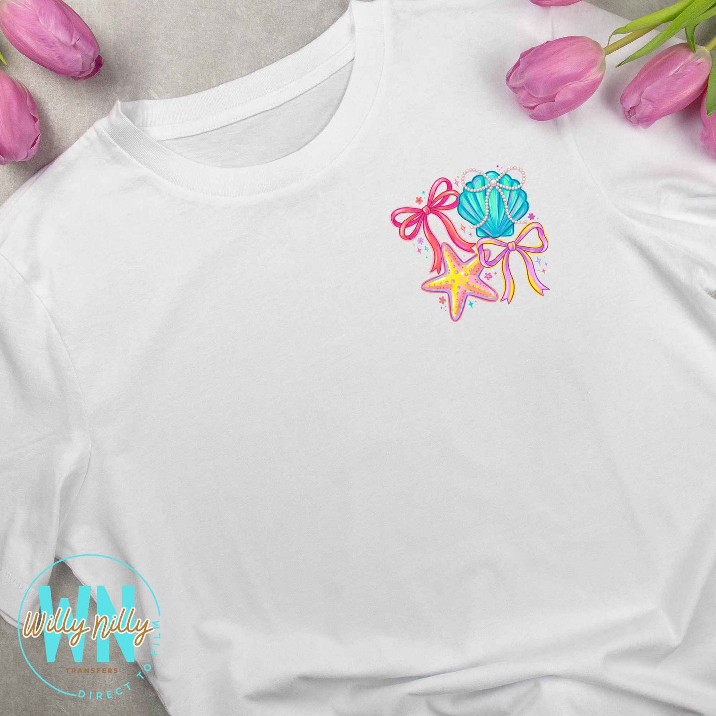 Seashells Bows and Pearls-Ready to Press DTF Transfer