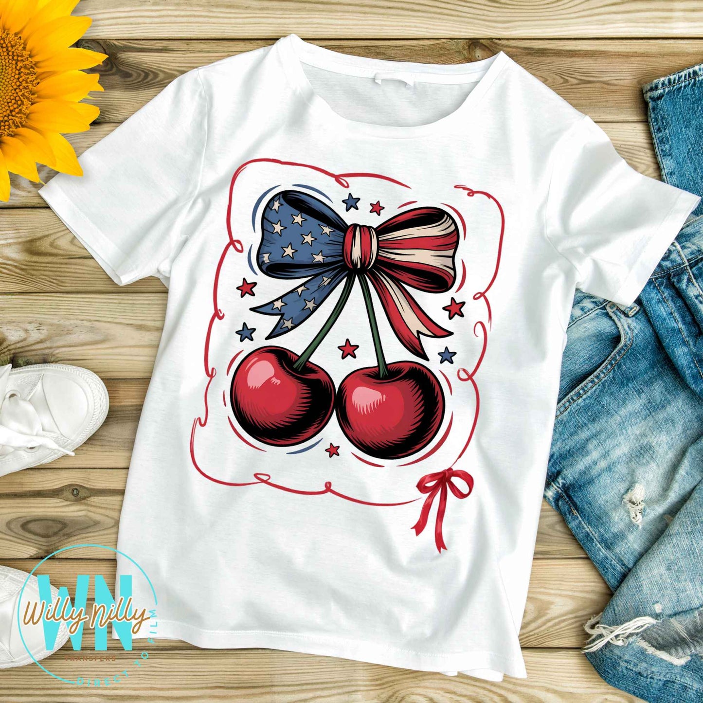 USA Cherry Bow-Ready to Press DTF Transfer