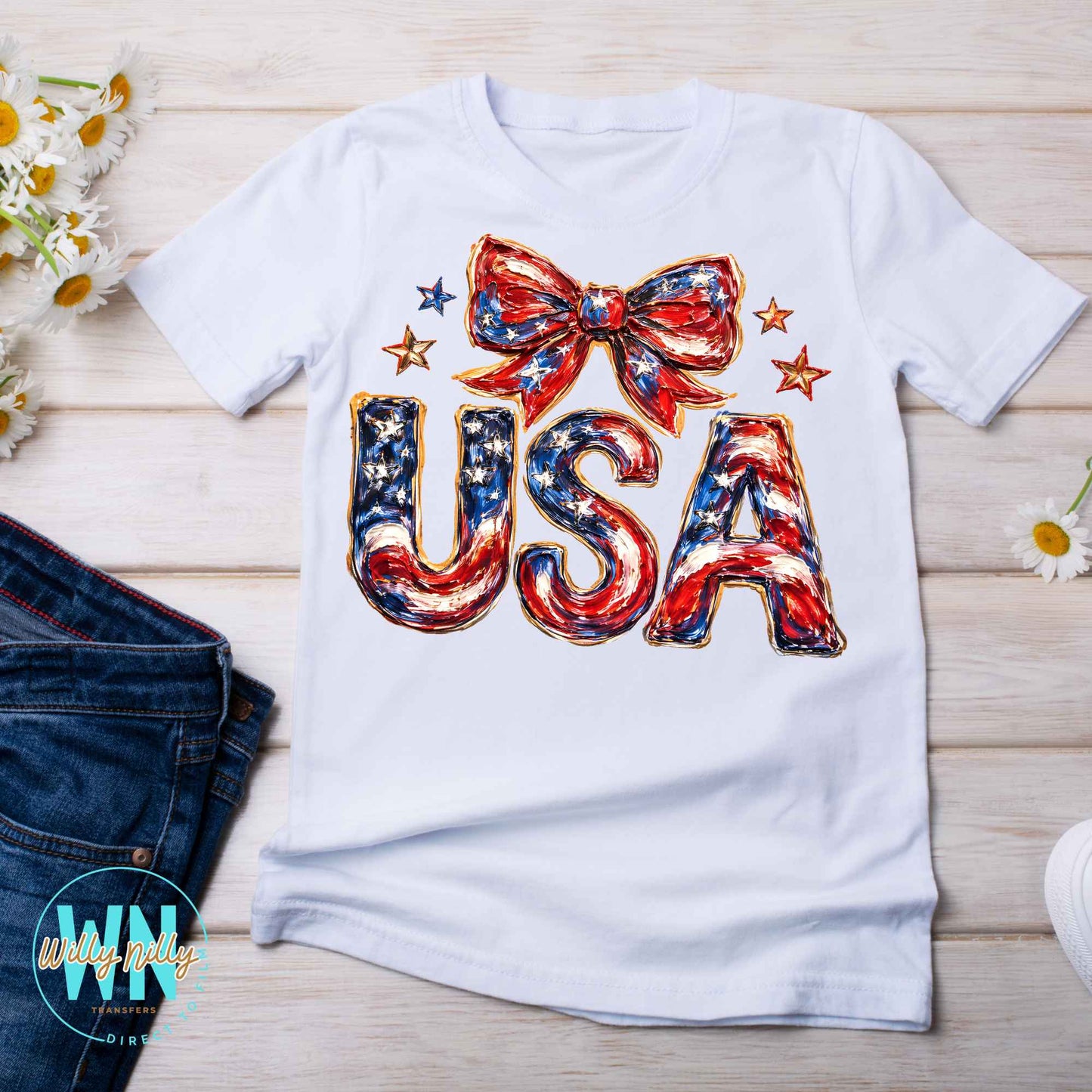 USA (with bow)-Ready to Press DTF Transfer