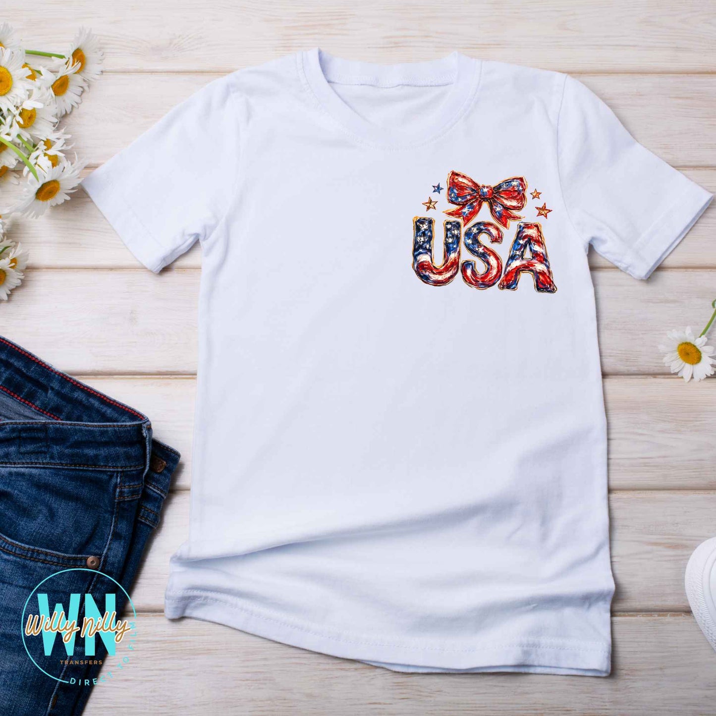 USA (with bow)-Ready to Press DTF Transfer