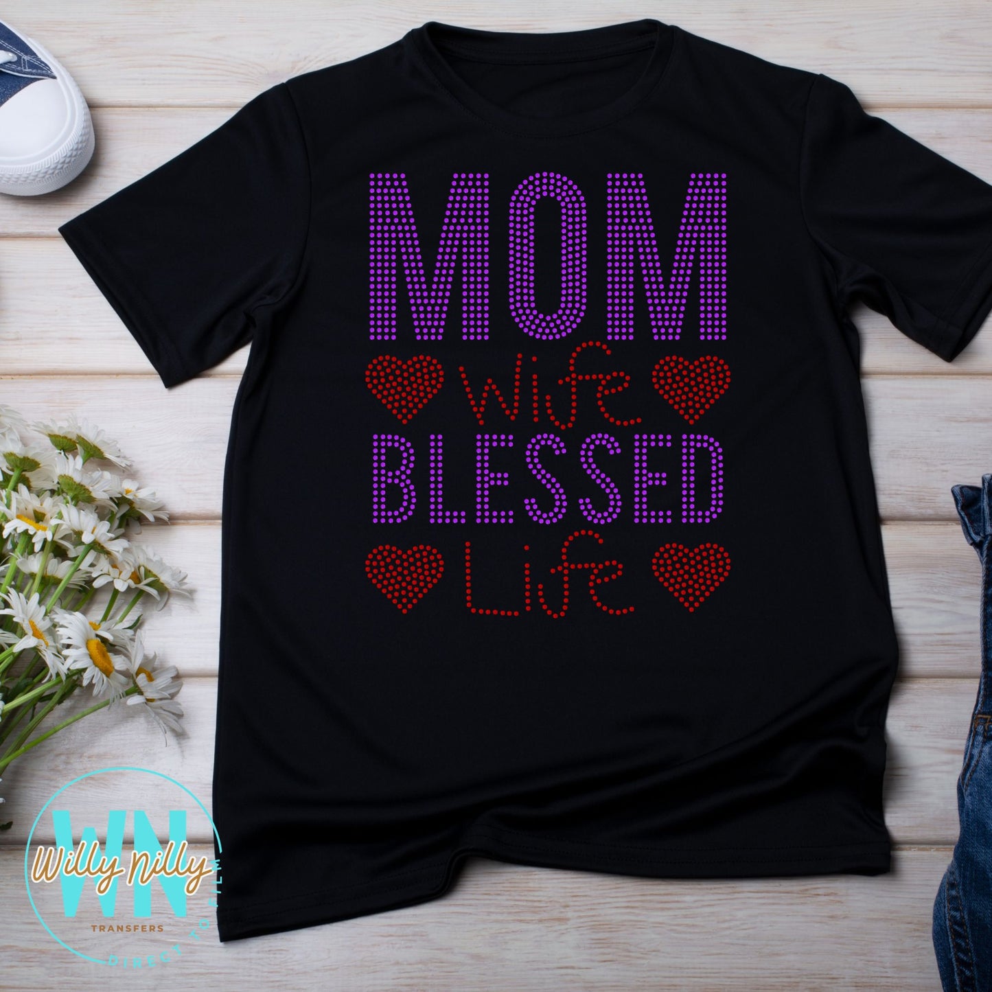 Mom Wife Blessed Life-Ready to Press Spangle Transfer
