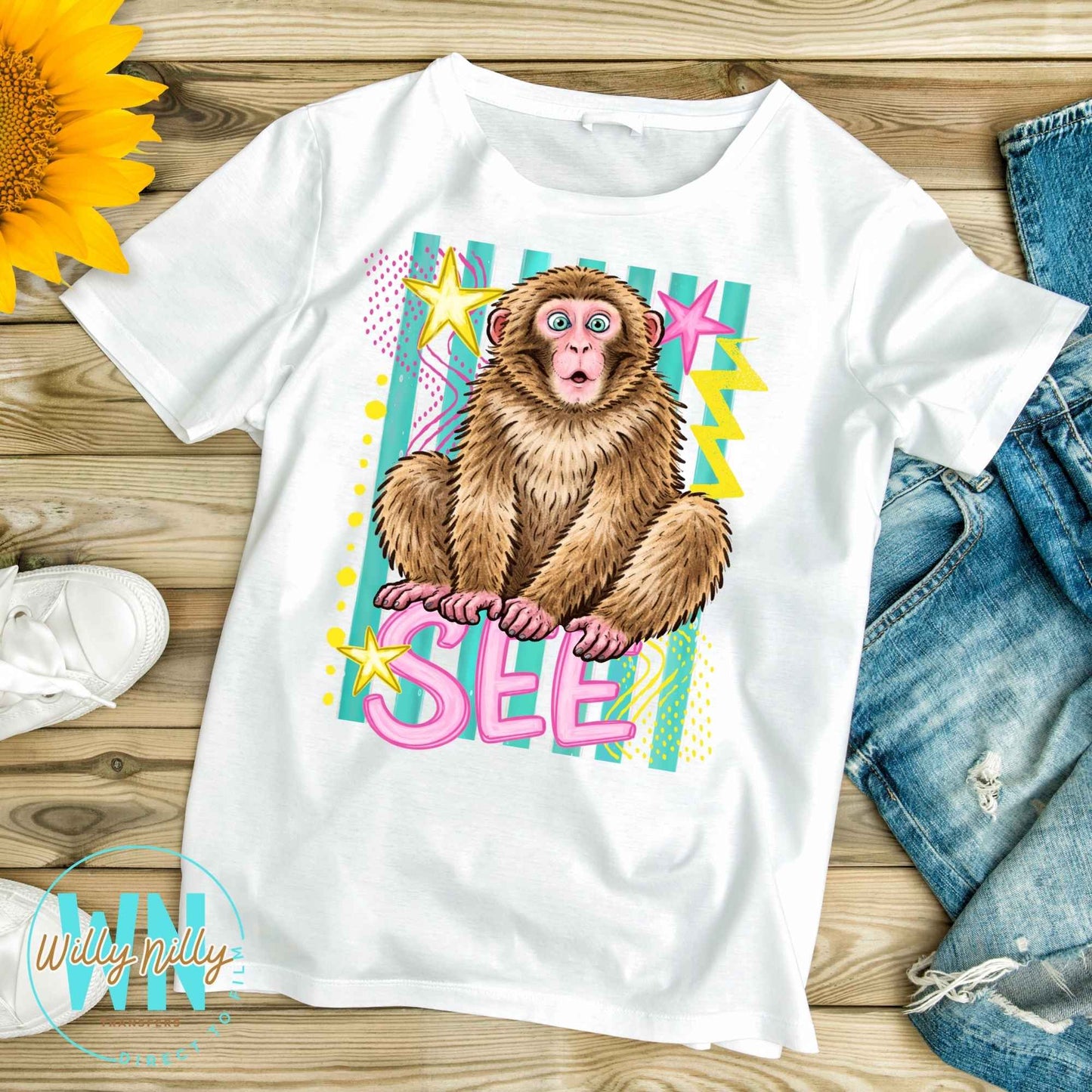Monkey See (pink font)-Ready to Press DTF Transfer