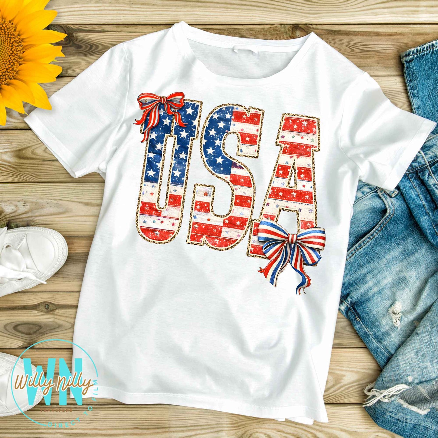 USA (with two bows)-Ready to Press DTF Transfer