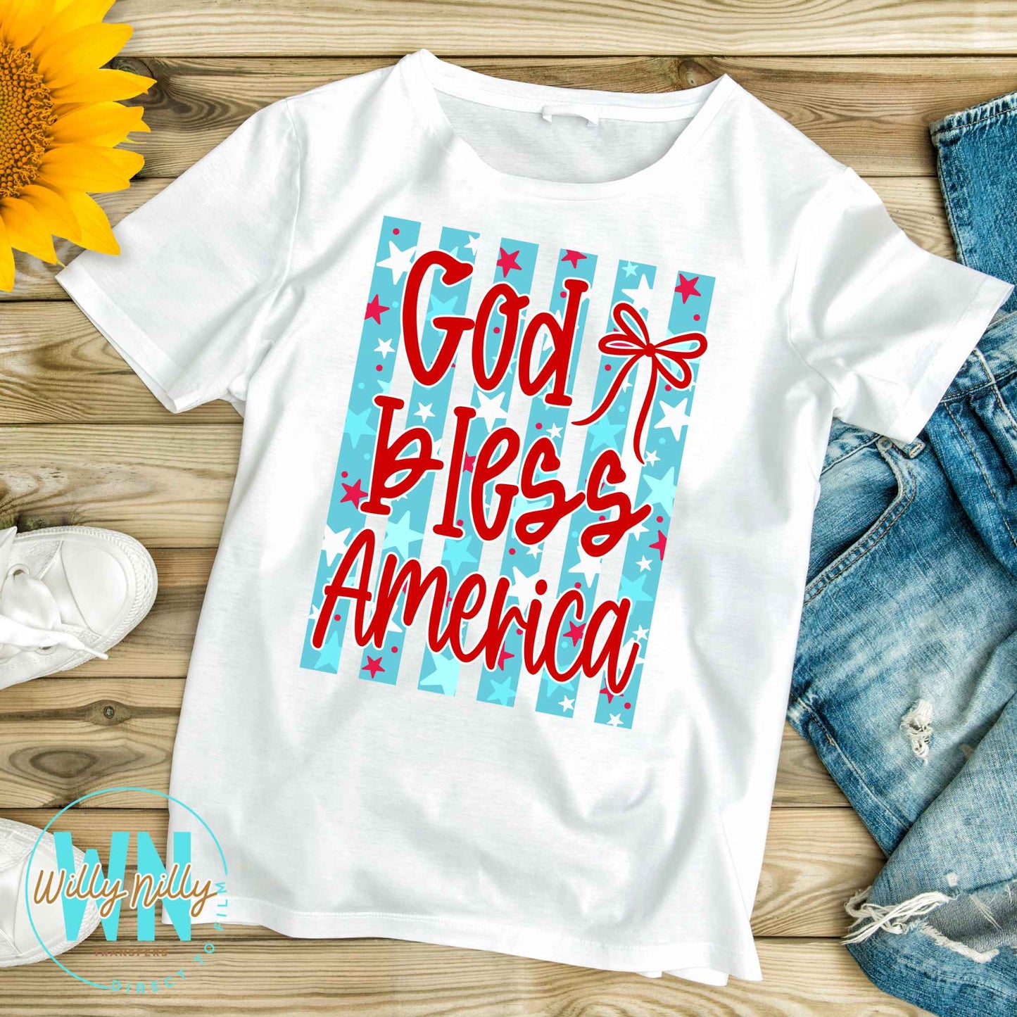 God Bless America (stars and stripes)-Ready to Press DTF Transfer