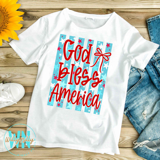 God Bless America (stars and stripes)-Ready to Press DTF Transfer