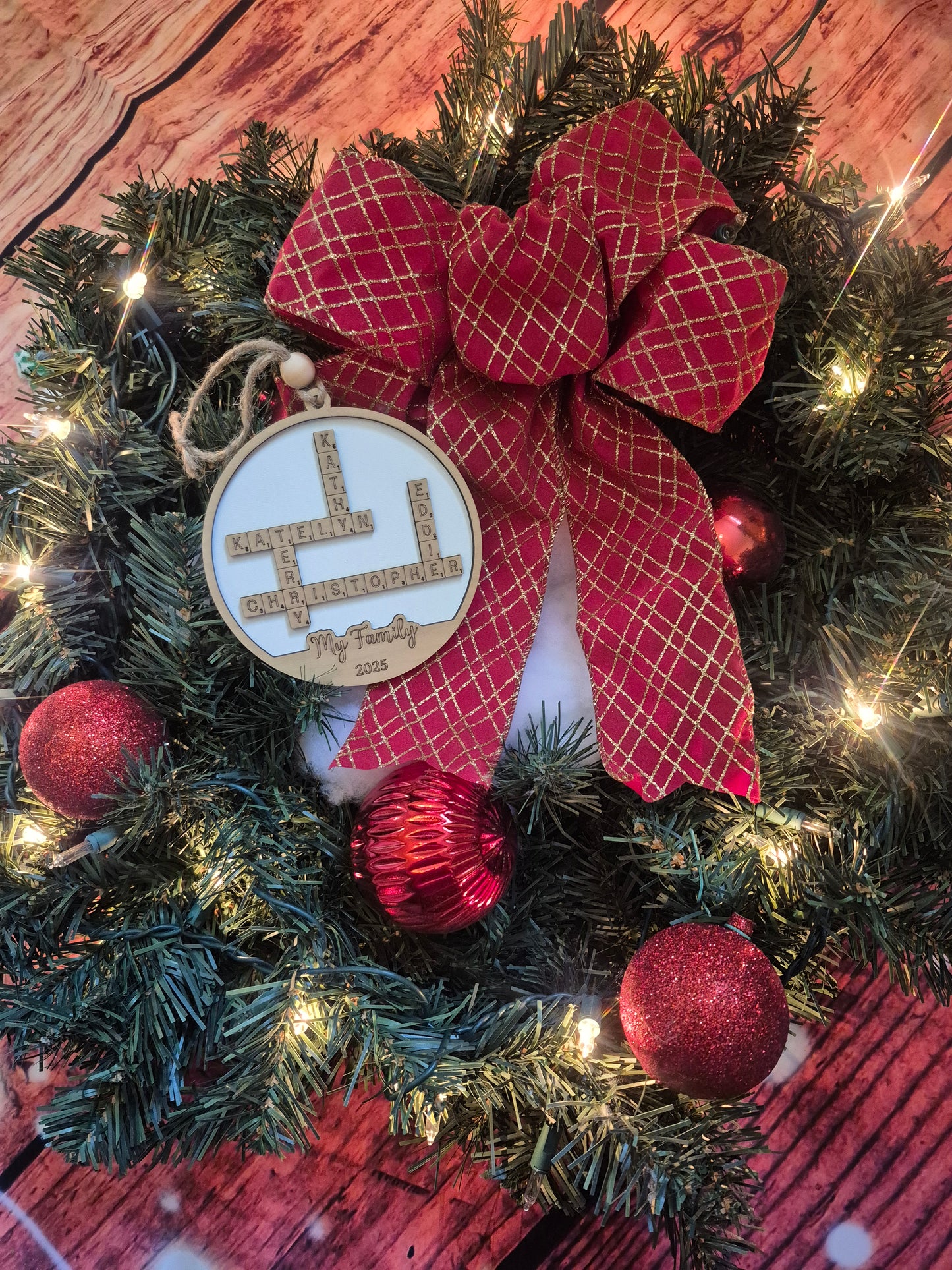 Family crossword Christmas ornament