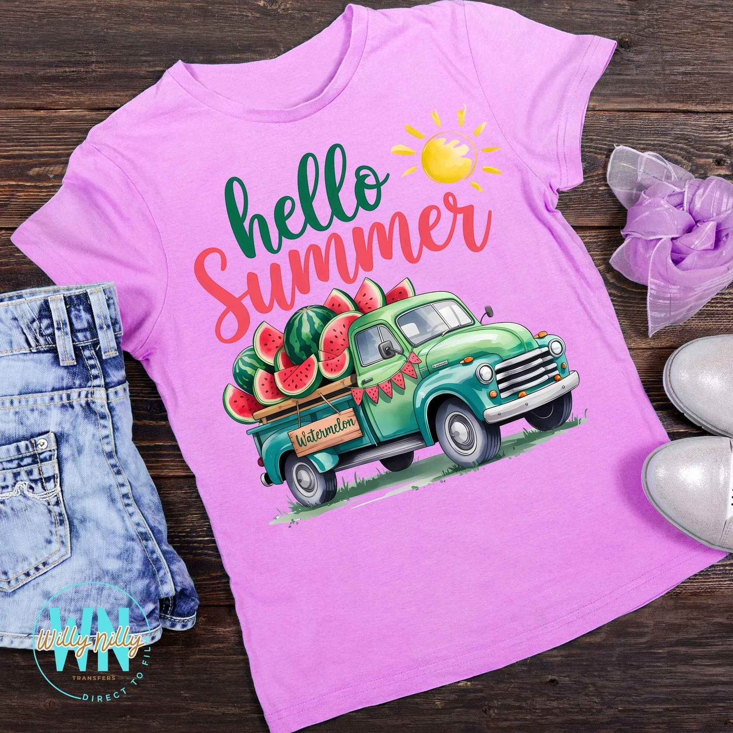 Hello Summer (watermelon truck)-Ready to Press DTF Transfer