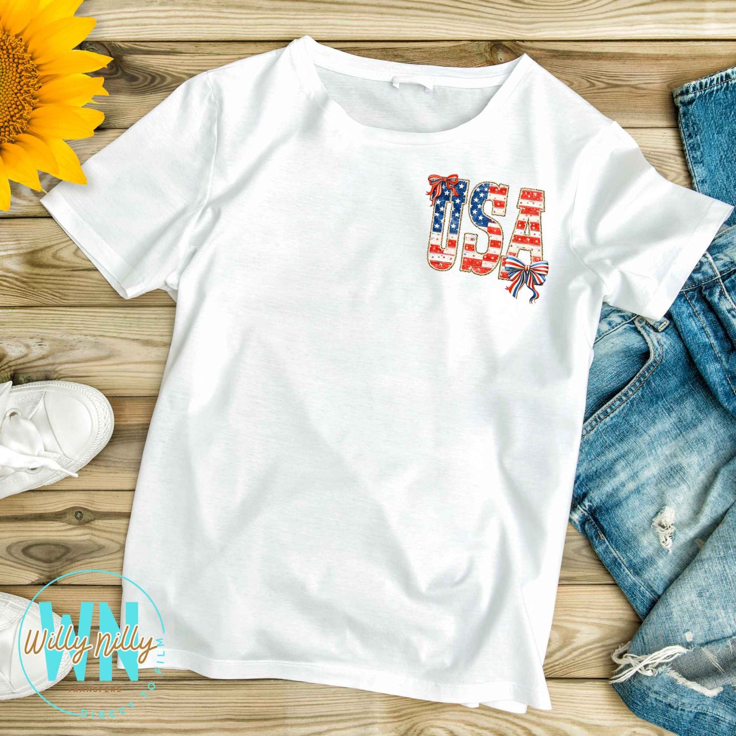 USA (with two bows)-Ready to Press DTF Transfer