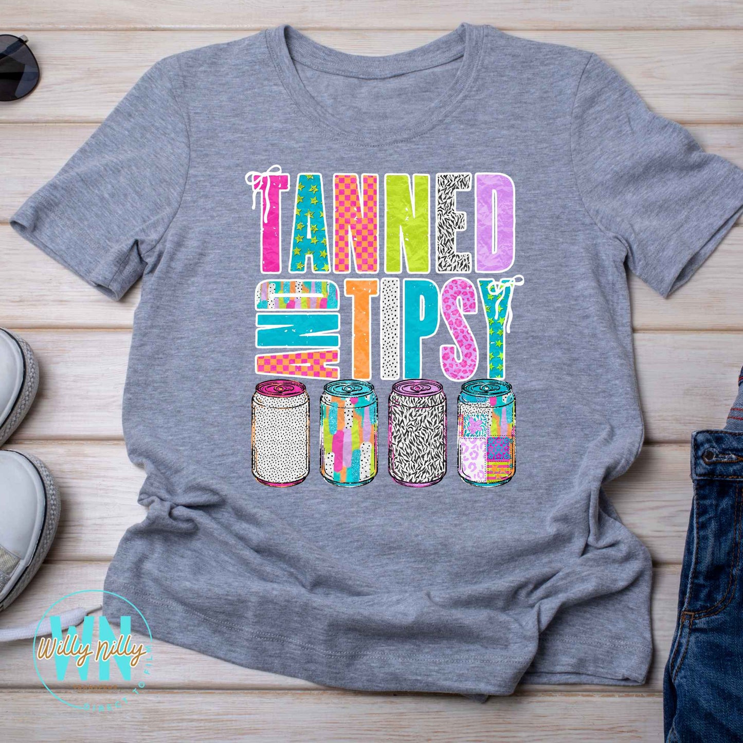 Tanned and Tipsy (with cans)-Ready to Press DTF Transfer
