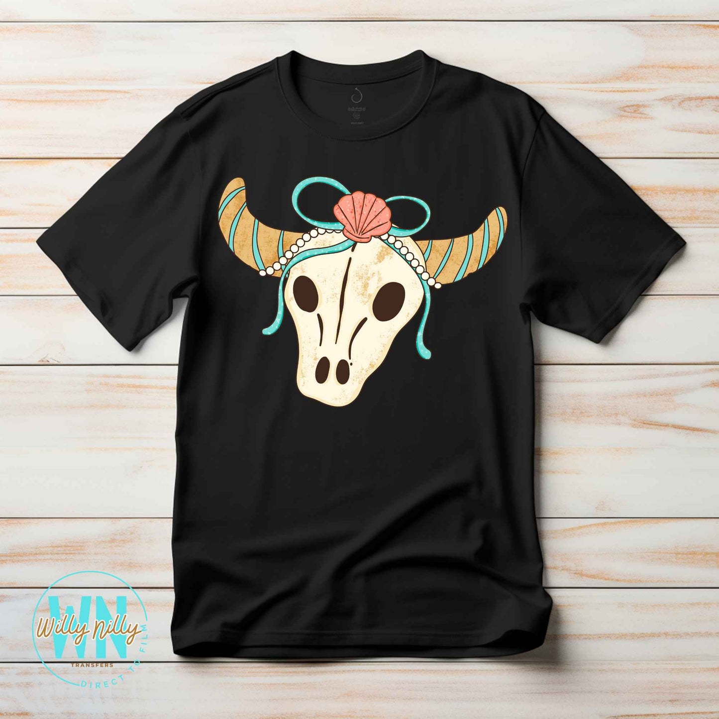 Coastal Charm Cow Skull-Ready to Press DTF Transfer