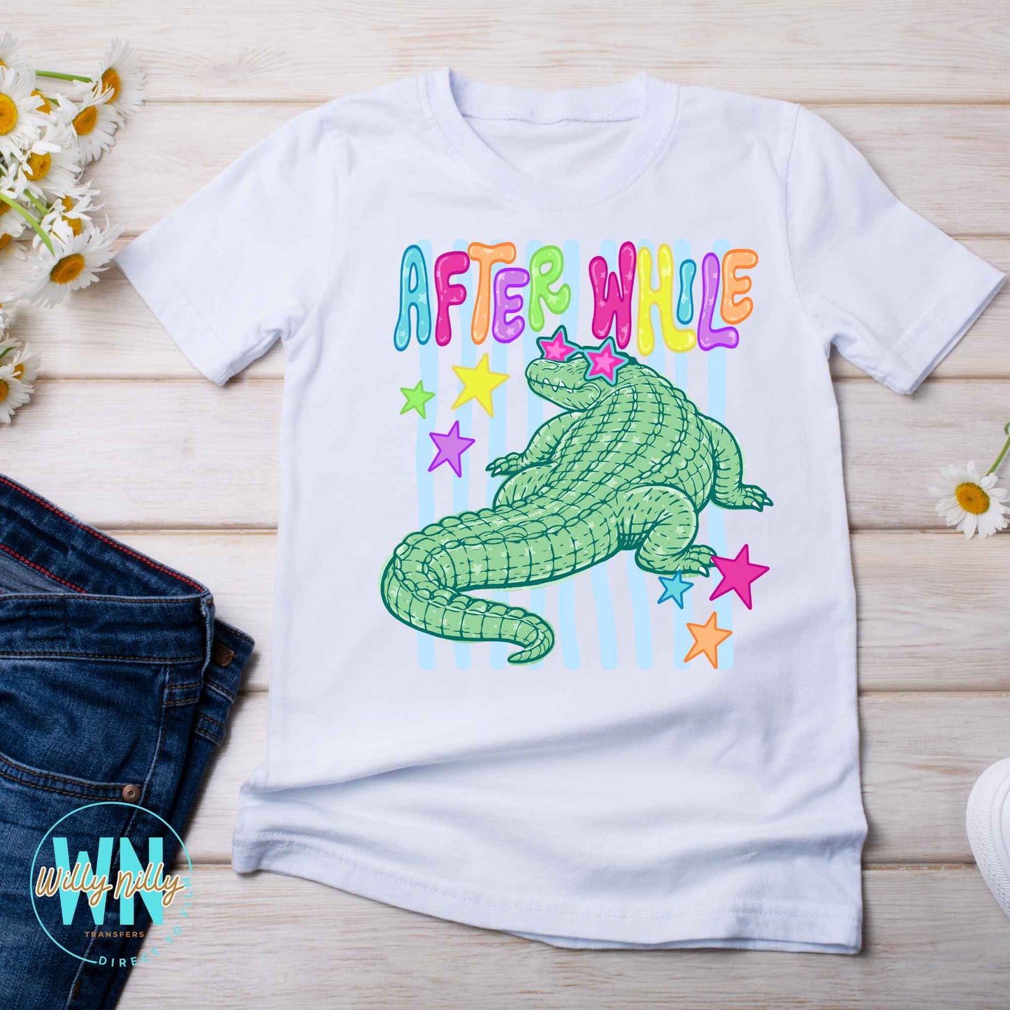 After While Crocodile (blue stripes)-Ready to Press DTF Transfer