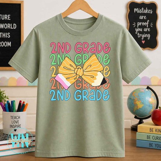 2nd Grade (stacked with bow)-Ready to Press DTF Transfer