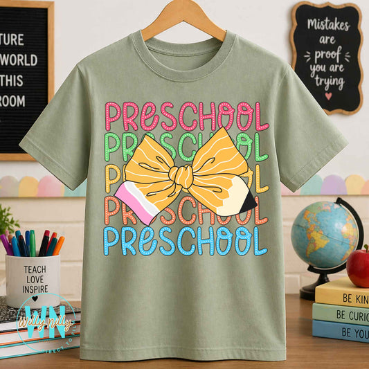 Preschool (stacked with bow)-Ready to Press DTF Transfer