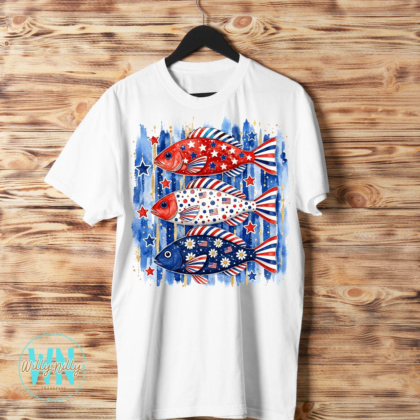 Red White & Blue Fish-Ready to Press DTF Transfer