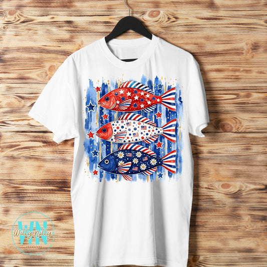 Red White & Blue Fish-Ready to Press DTF Transfer