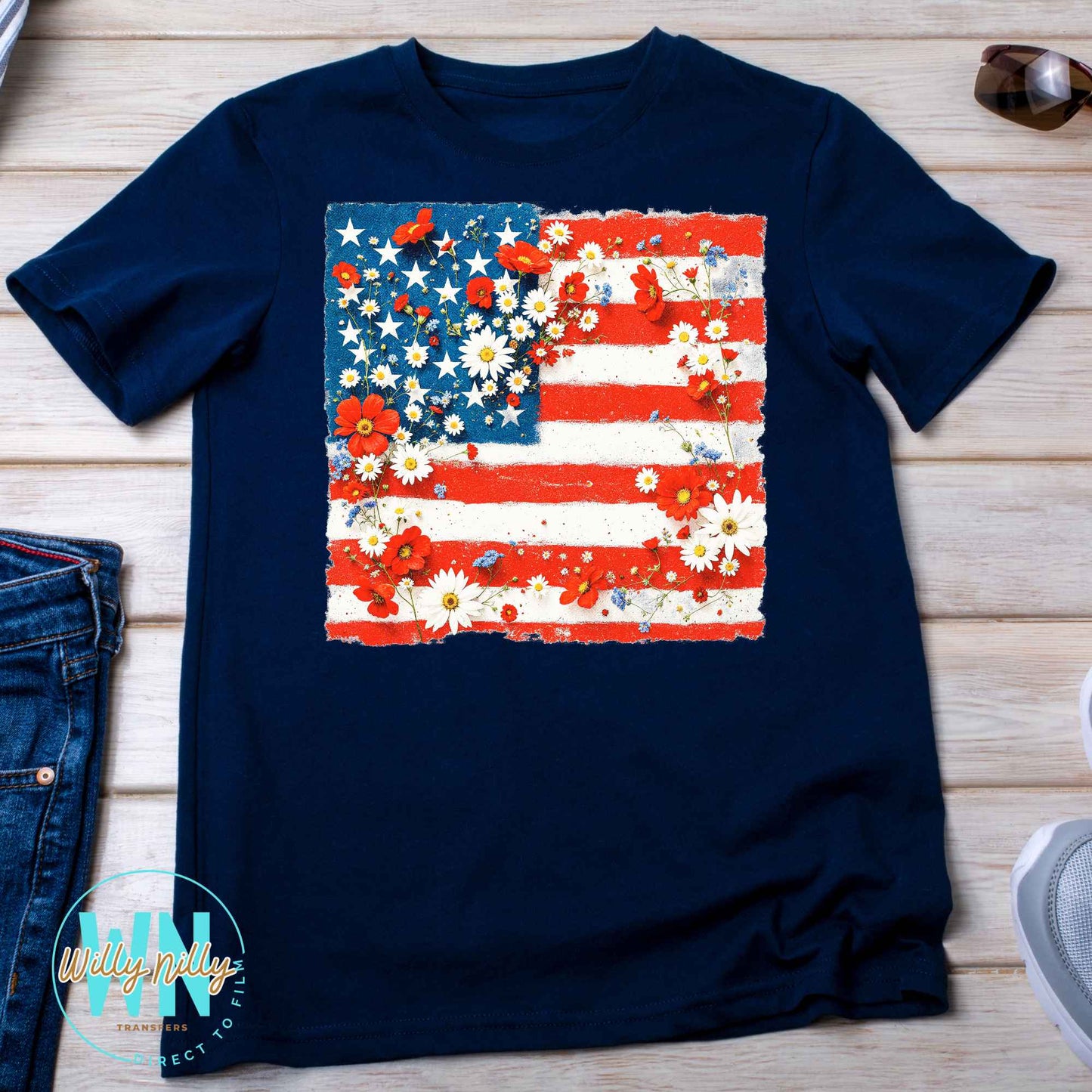 American Flag Flowers-Ready to Press DTF Transfer