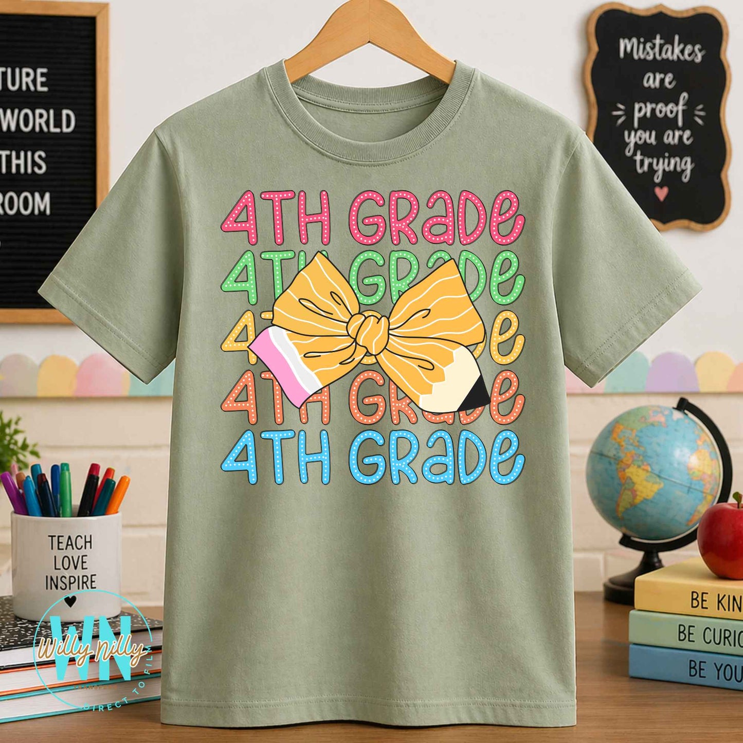 4th Grade (stacked with bow)-Ready to Press DTF Transfer