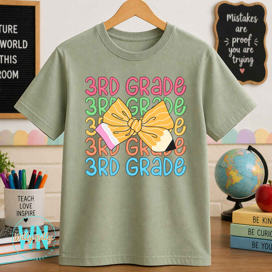 3rd Grade (stacked with bow)-Ready to Press DTF Transfer