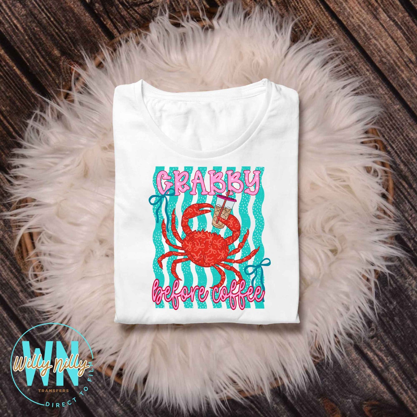 Crabby Before Coffee (pink)-Ready to Press DTF Transfer
