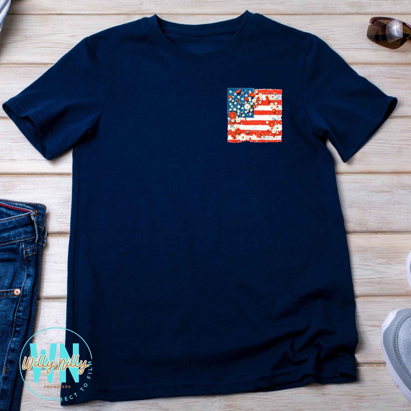 American Flag Flowers-Ready to Press DTF Transfer
