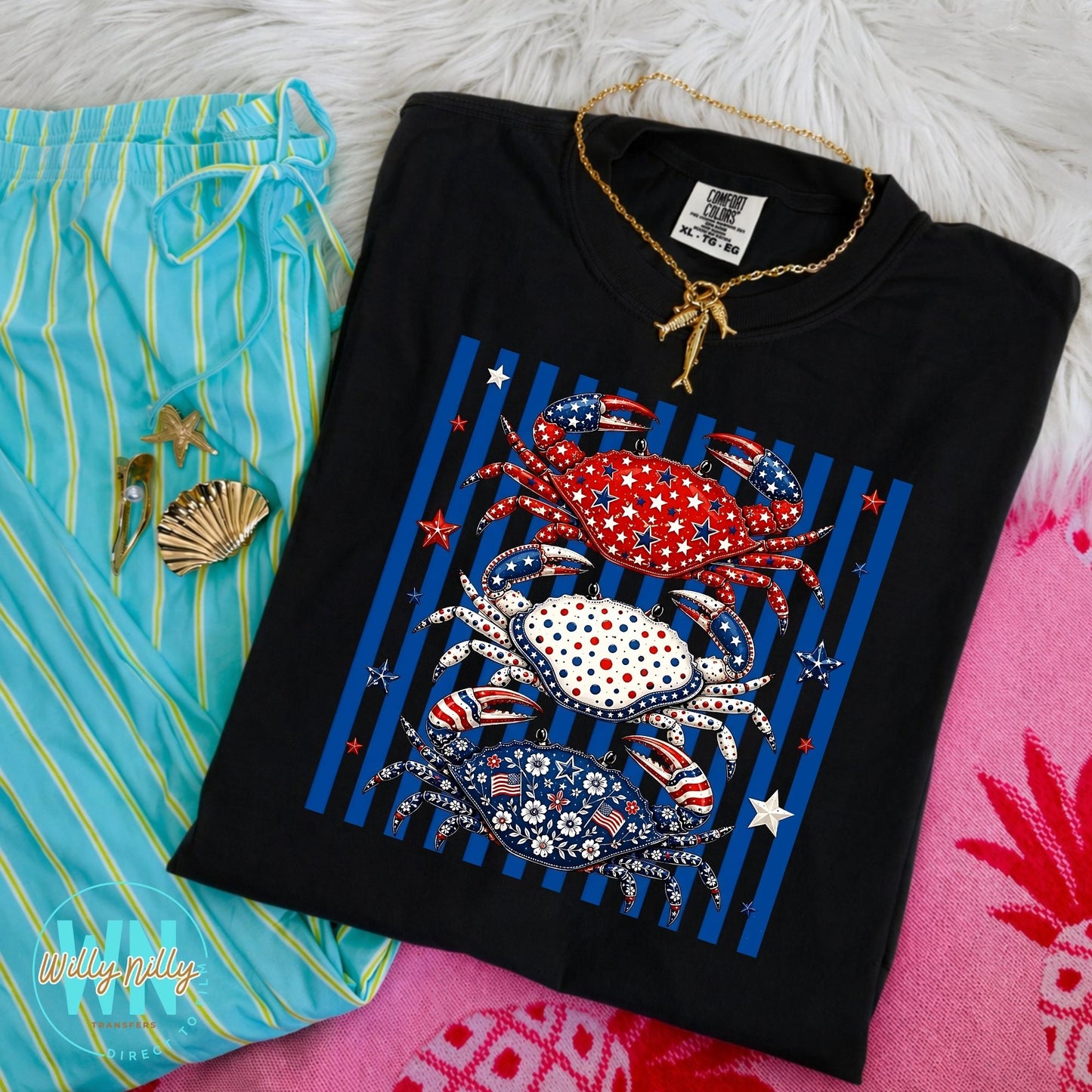Red White & Blue Crabs-Ready to Press DTF Transfer