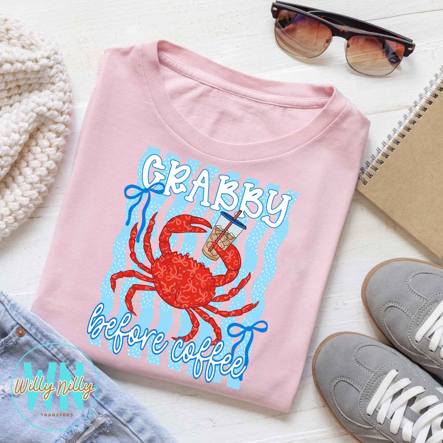 Crabby Before Coffee (blue)-Ready to Press DTF Transfer