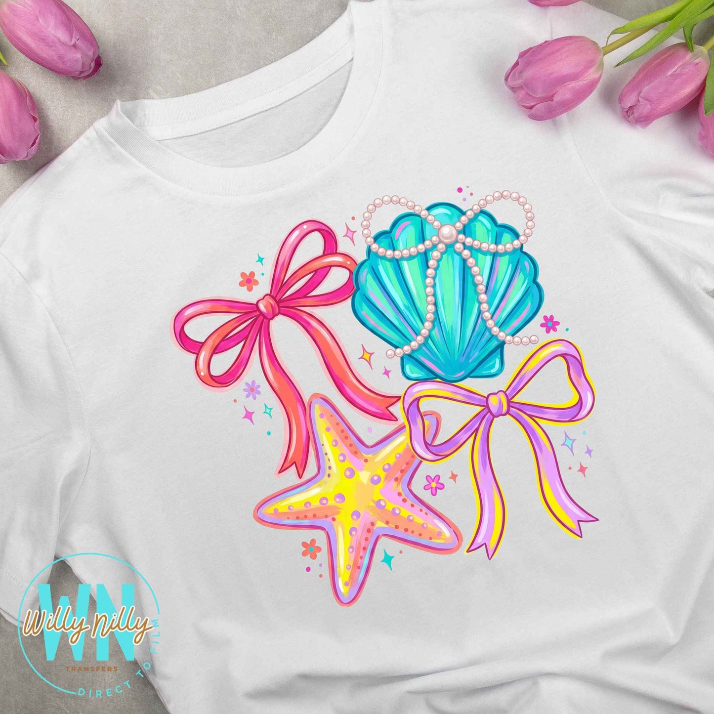Seashells Bows and Pearls-Ready to Press DTF Transfer