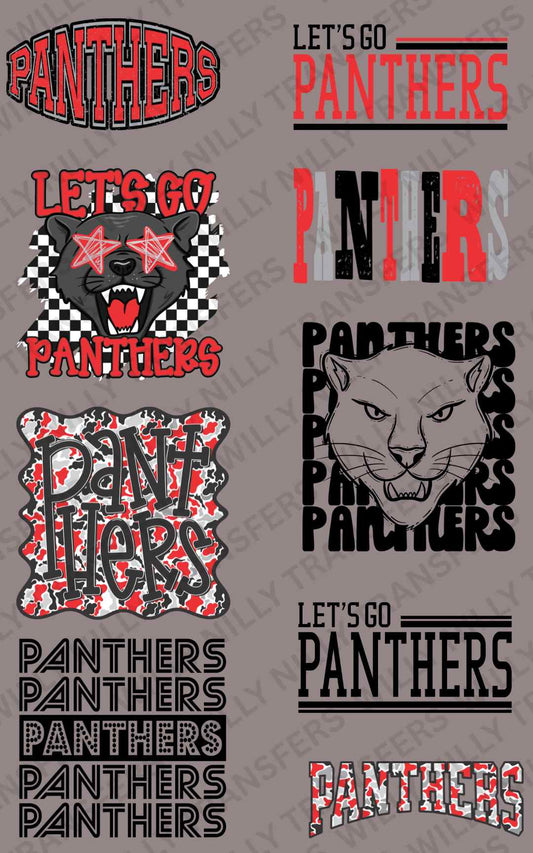 Premade DTF Gang Sheet-Let's Go PANTHERS (Black & Red) (youth)