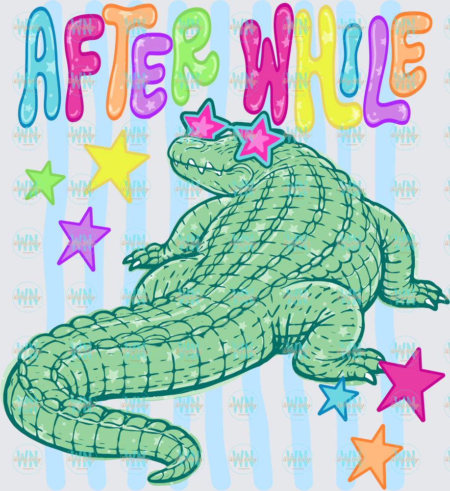 After While Crocodile (blue stripes)-Ready to Press DTF Transfer