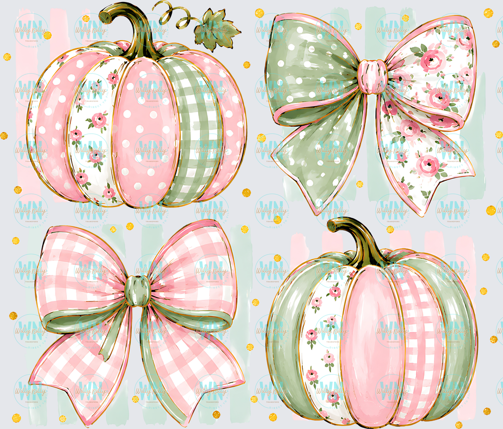 Pink Pumpkins and Bow-Ready to Press DTF Transfer