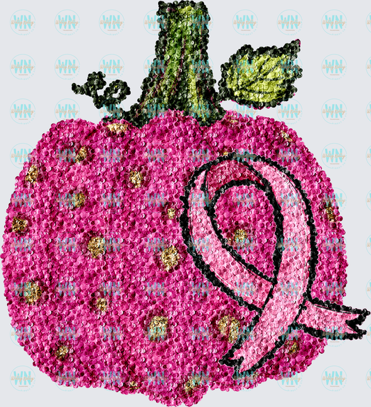 Pink Pumpkin with Breast Cancer Awareness Ribbon-Ready to Press DTF Transfer