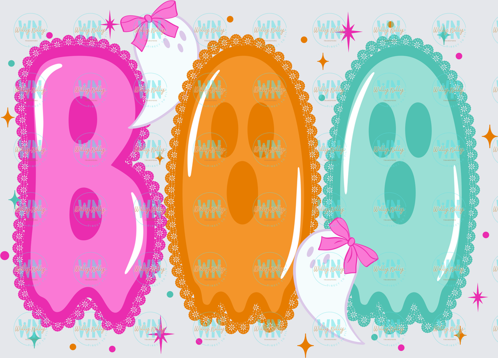 Boo (pink, blue, and orange)-Ready to Press DTF Transfer