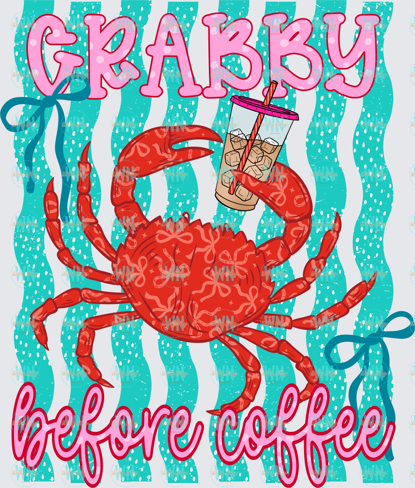 Crabby Before Coffee (pink)-Ready to Press DTF Transfer