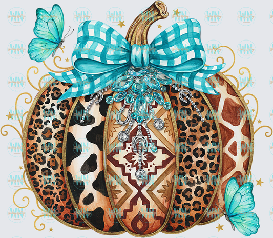 Fall Pumpkin (blue bow)-Ready to Press DTF Transfer