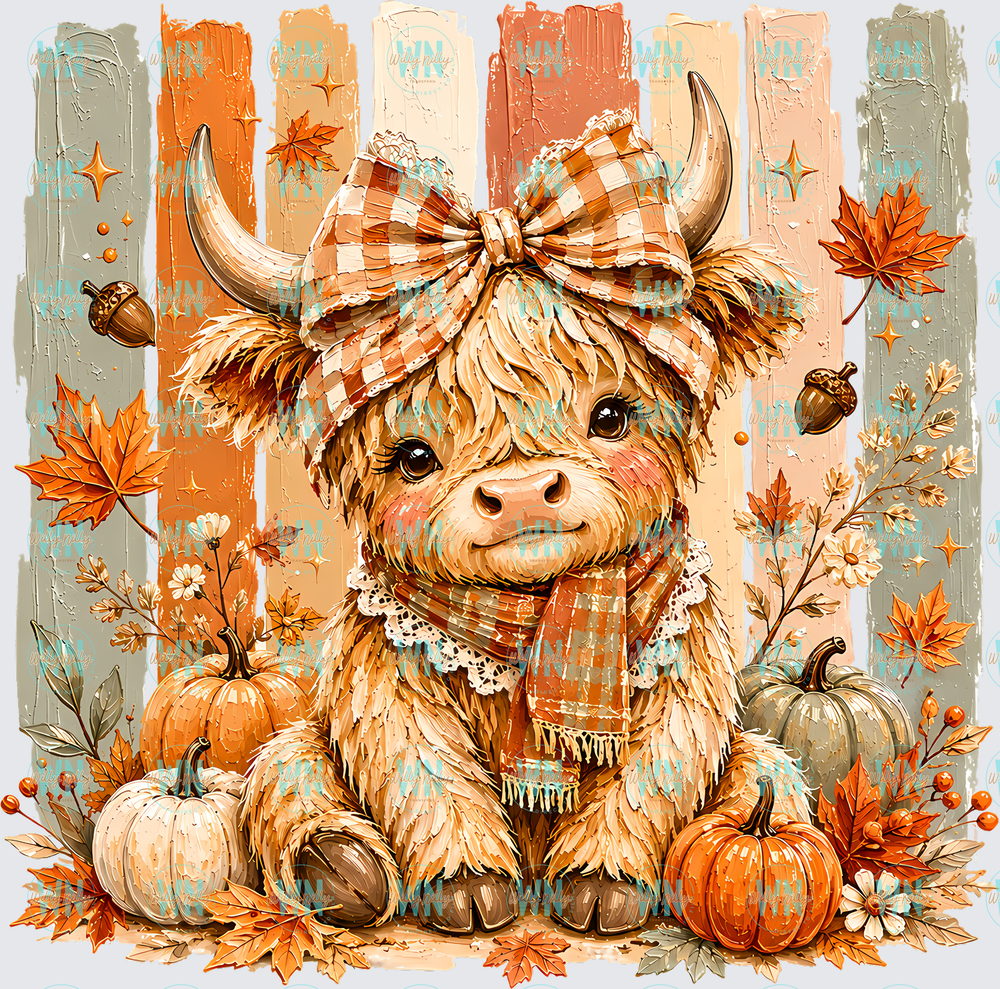 Striped Fall Highland Cow-Ready to Press DTF Transfer