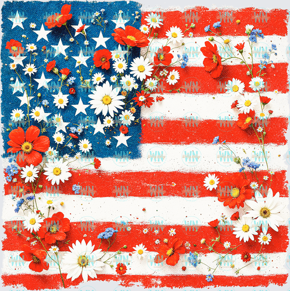 American Flag Flowers-Ready to Press DTF Transfer