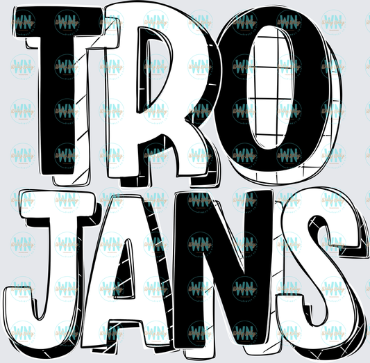 Trojans (black and white)-Ready to Press DTF Transfer