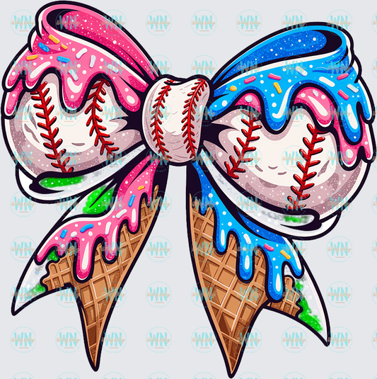 Baseball Bow Drip-Ready to Press DTF Transfer