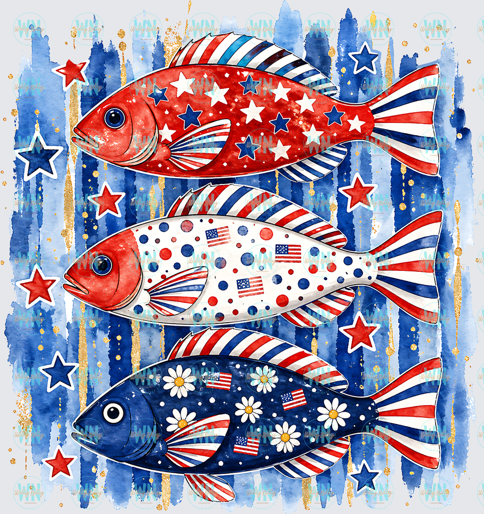 Red White & Blue Fish-Ready to Press DTF Transfer