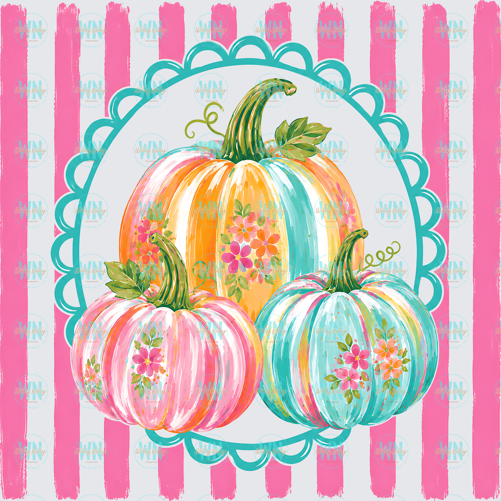 Colorful Pumpkins (pink background)-Ready to Press DTF Transfer