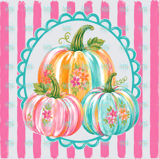 Colorful Pumpkins (pink background)-Ready to Press DTF Transfer