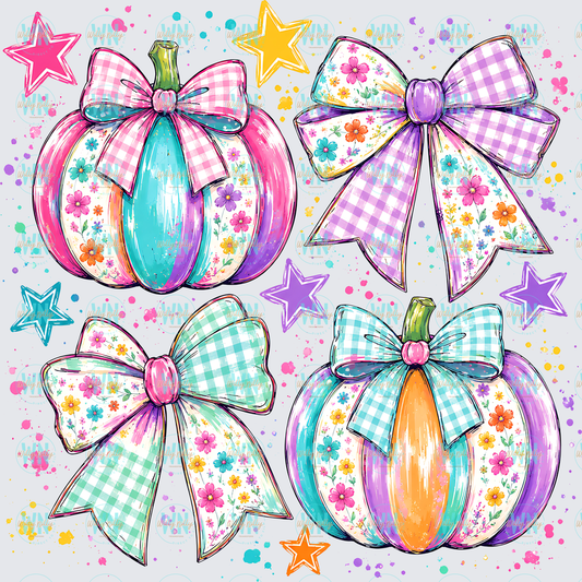 Purple Pumpkins and Bow-Ready to Press DTF Transfer