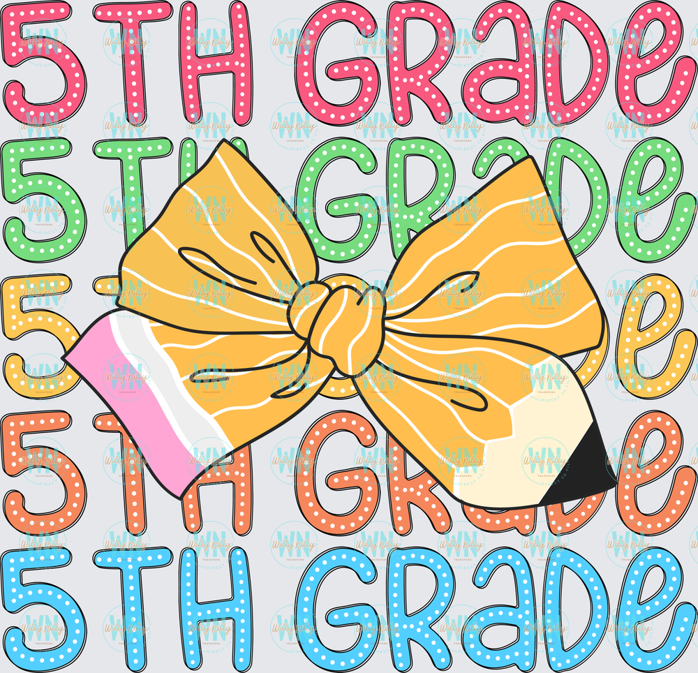 5th Grade (stacked with bow)-Ready to Press DTF Transfer